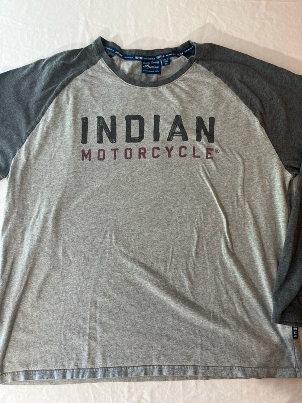 Indian Motorcycle XL Gray Raglan Long Sleeve Graphic Biker Tee